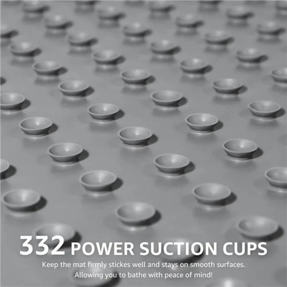 Non Slip Bathtub Mat Extra Long Rubber Shower Mat 332 Suction Cups Grey 36x17